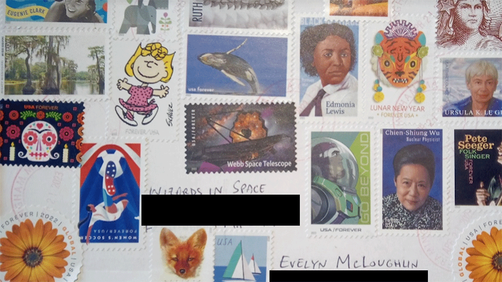 Wizards in Space send letters like Molly Weasley with lots of stamps.